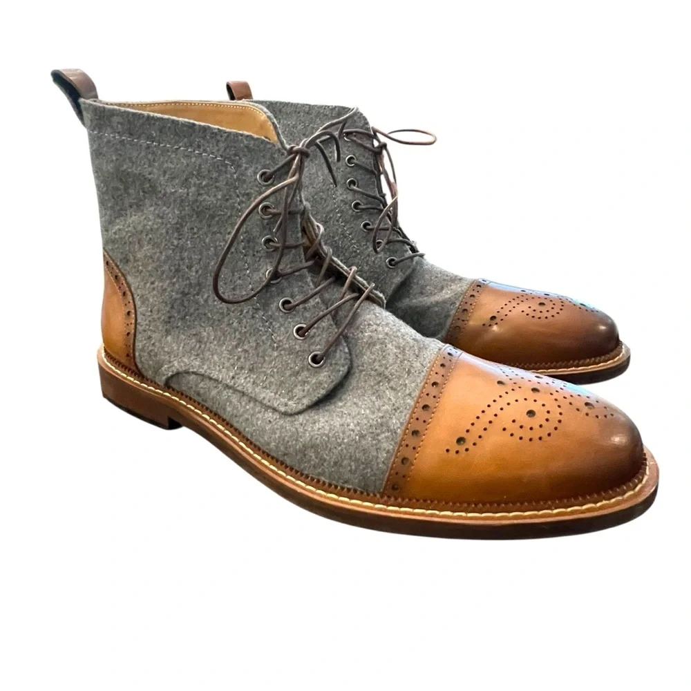 Moretti Stance Lace Up Cap Toe Boots‎ Size 13 Hand Burnished Leather Wool Upper